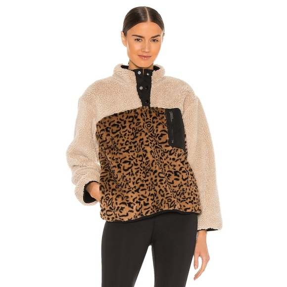 Rails Saga Leopard Sherpa Teddy Jacket Pullover Sweatshirt Size Small New - Picture 1 of 13